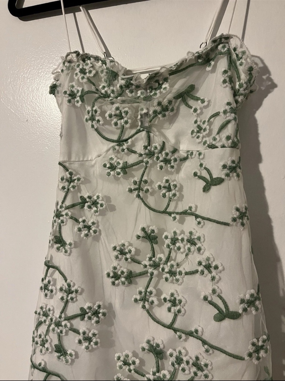 12th Tribe Floral Embroidered Mini Dress in Cream and Green - Picture 3 of 7